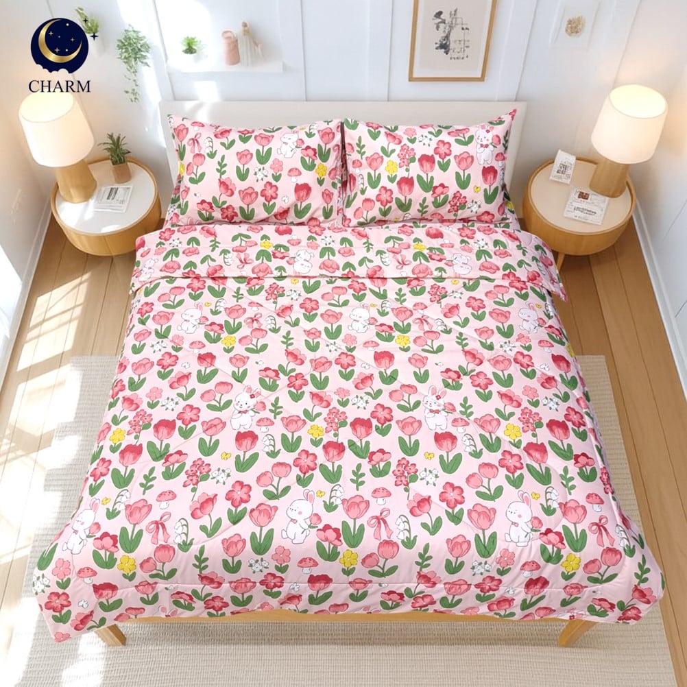 ชุดผ้าปูที่นอน 6 ฟุต 4 ชิ้น CHARM สี PINK TULIP คอลเลคชั่น DREAMY_1